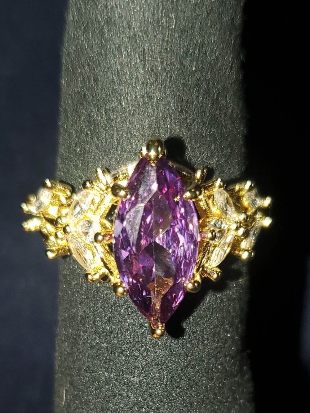 Gold Plated Ring with Marquise Amethyst w/CZ sz 7